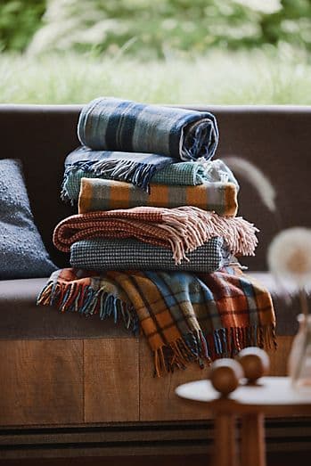 Navy Tartan Recycled Wool Throw