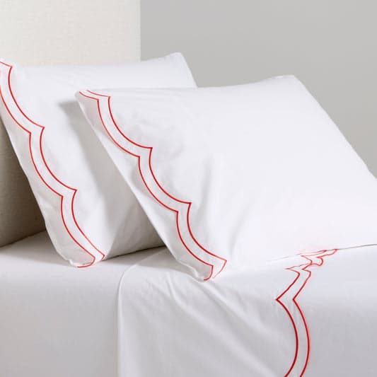 Orange Double Scallop Stitch Percale Sheet Set