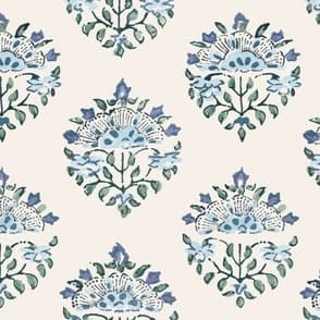 Handblock Medallion 6 Blue on Ivory