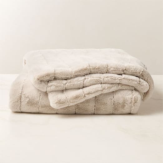 Channel Off-White Faux Fur Throw Blanket 60"x80"