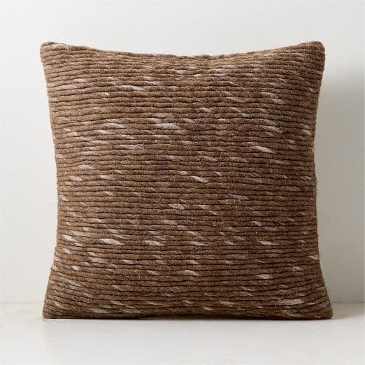 Twist Sepia Brown Wool Throw Pillow 20"x20" by Kravitz Design