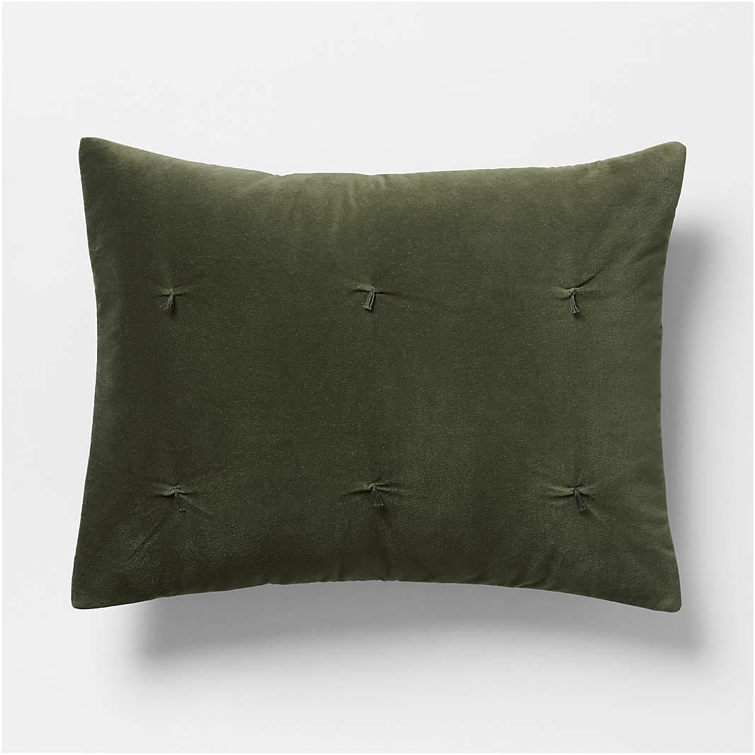 Organic Cotton Linen Velvet Ficus Green Quilted Bed Pillow Sham